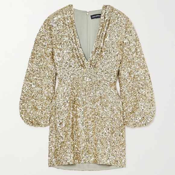 NWT RETROFÊTE Aubrielle sequined gold mini dress - Picture 2 of 11